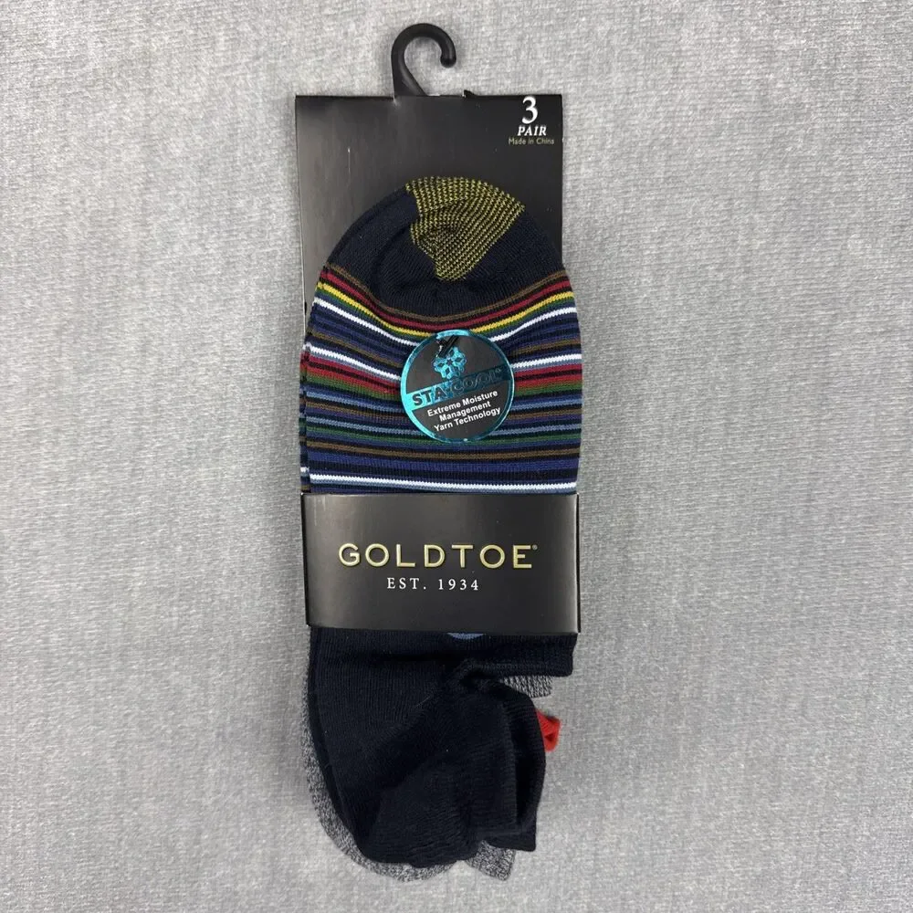 Gold Toe Socks Men’s Shoes Size 8-11 Sta-Cool 3 Pair No Show Striped Gray Red